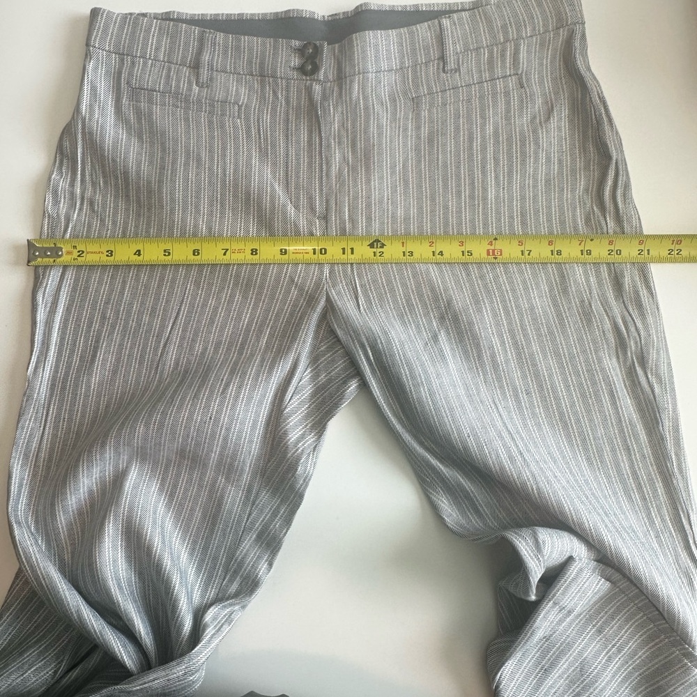 New J. Jill Light Gray Striped Wide - Leg Linen Stretch Pants Size 12 Petite - Picture 2 of 12
